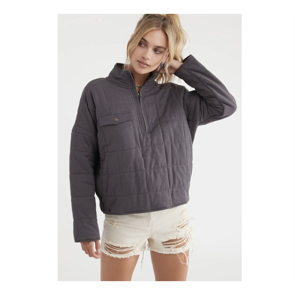 O’Neill Mabel Pullover M Gray Cotton Long Sleeve Quilted Puffer
